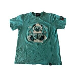 DenimiCity Men’s Embroidered Tshirt Medium Turquoise Short Sleeve 100 Cotton